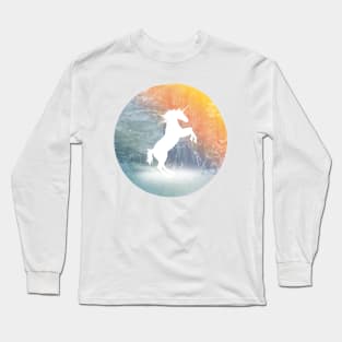 white unicorn silhouette in the magic forest Long Sleeve T-Shirt